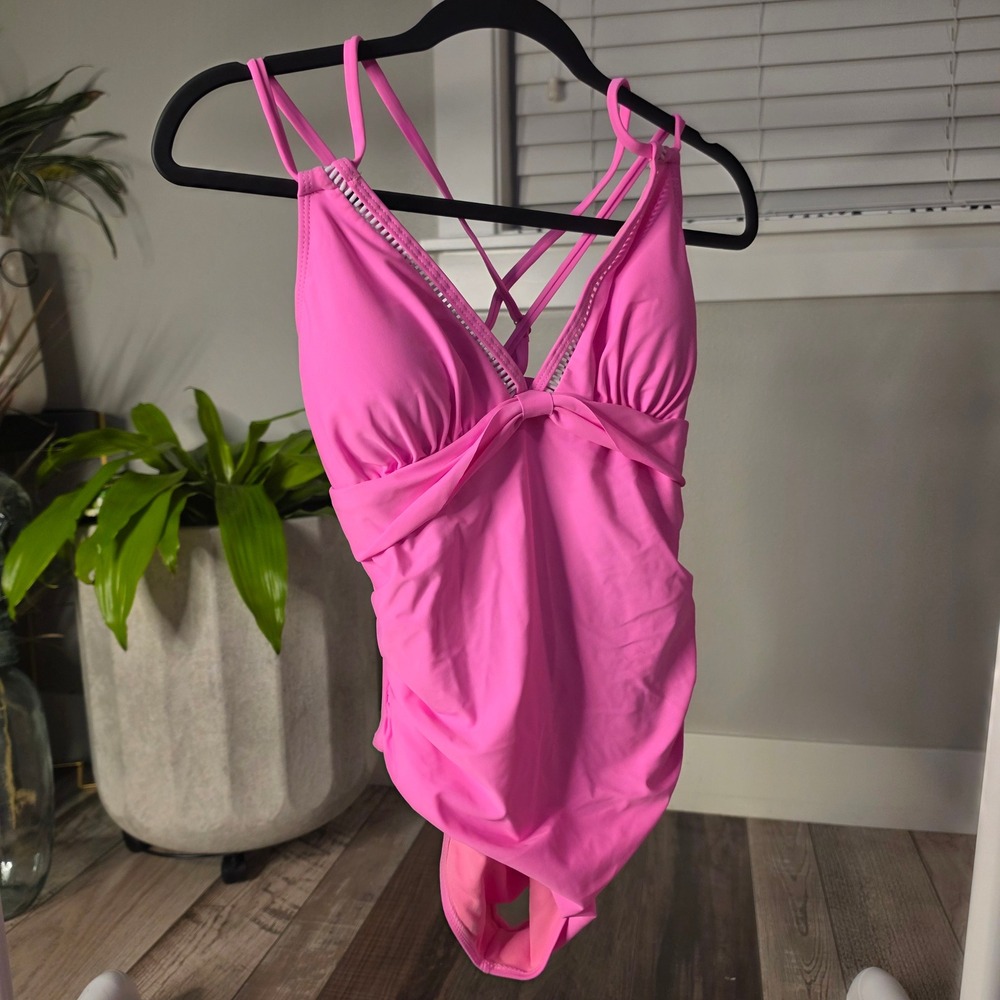 Anna-Kaci One Piece Swimsuit Womens Large Pink NWT Strappy Lattice Back Ruched